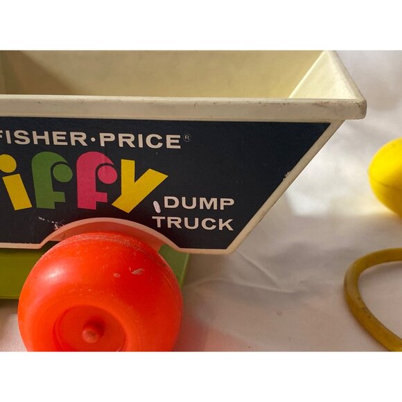 1970 Fisher Price Jiffy Dump Truck 156 Squeeze Bulb Pull Toy VTG - Picture 14 of 16